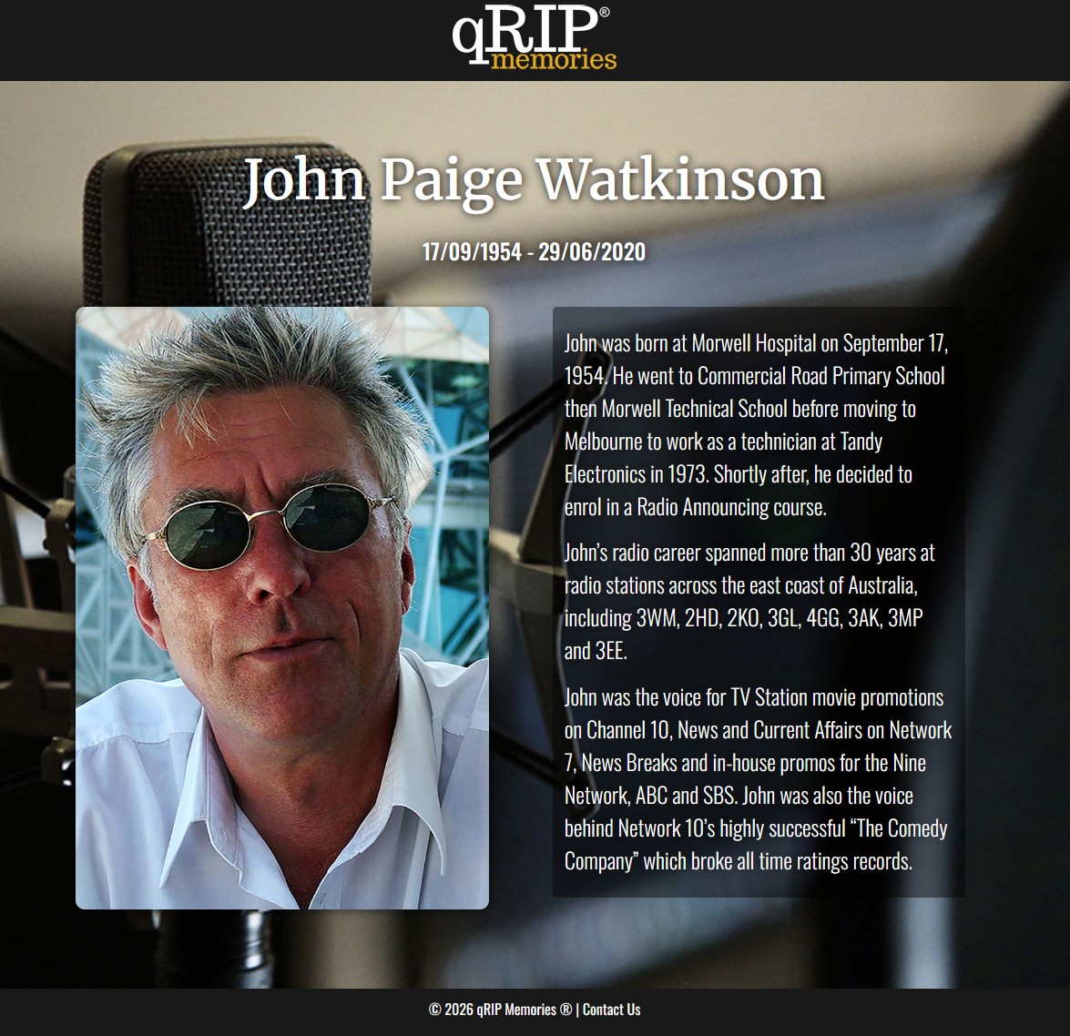 John Paige qRIP Memories Sample John Paige Watkinson sample qRIP Memories tribute